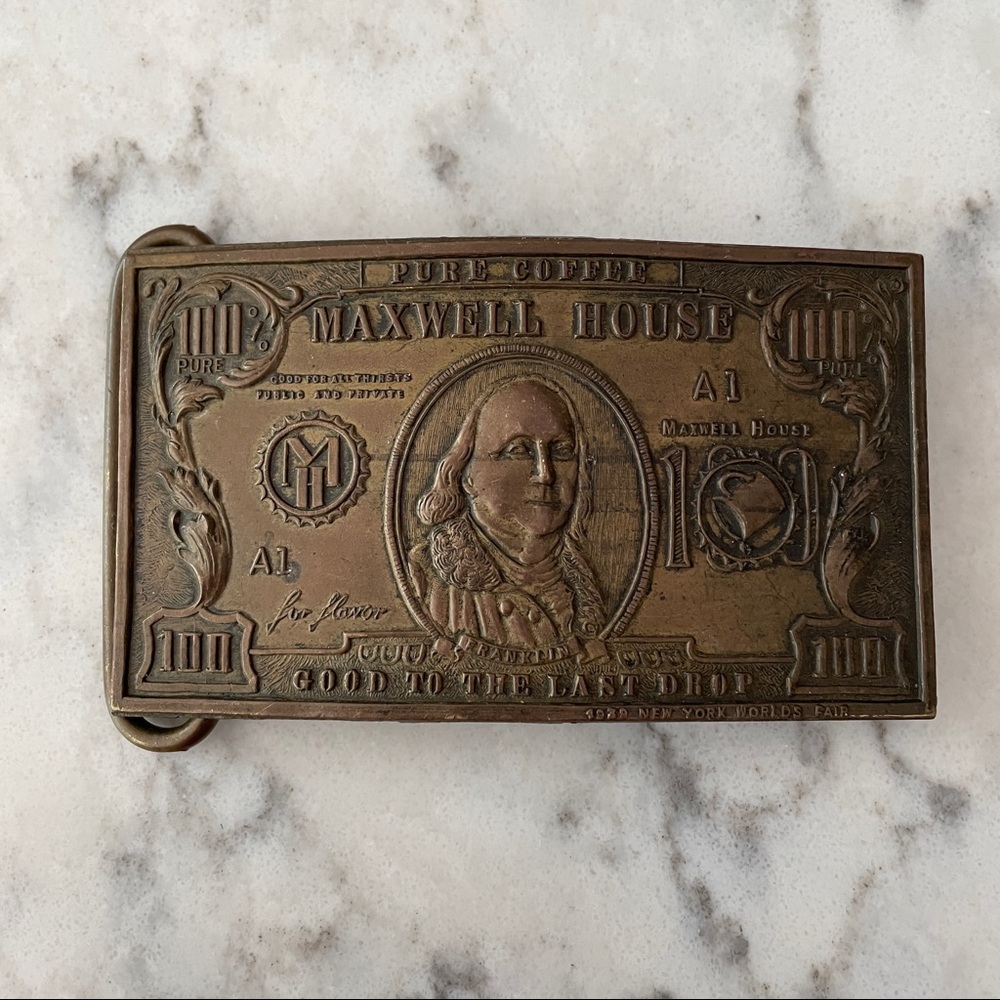 Maxwell House $100 Bill brass belt buckle